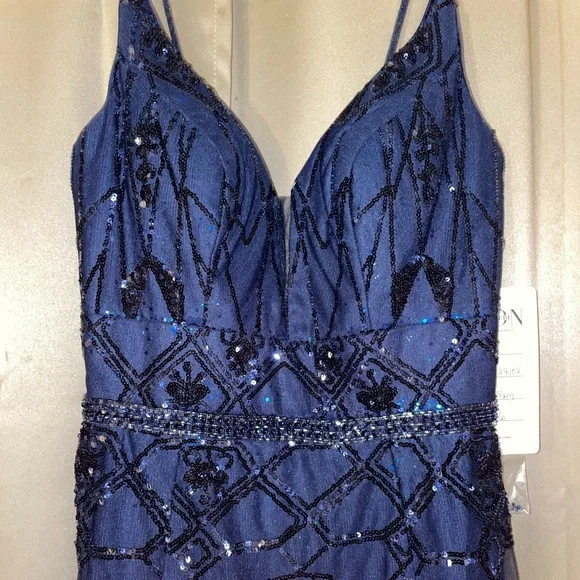 Navy blue prom dress with sequins - Picture 3 of 7